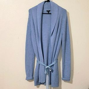 Talbots light blue open-front belted cardigan